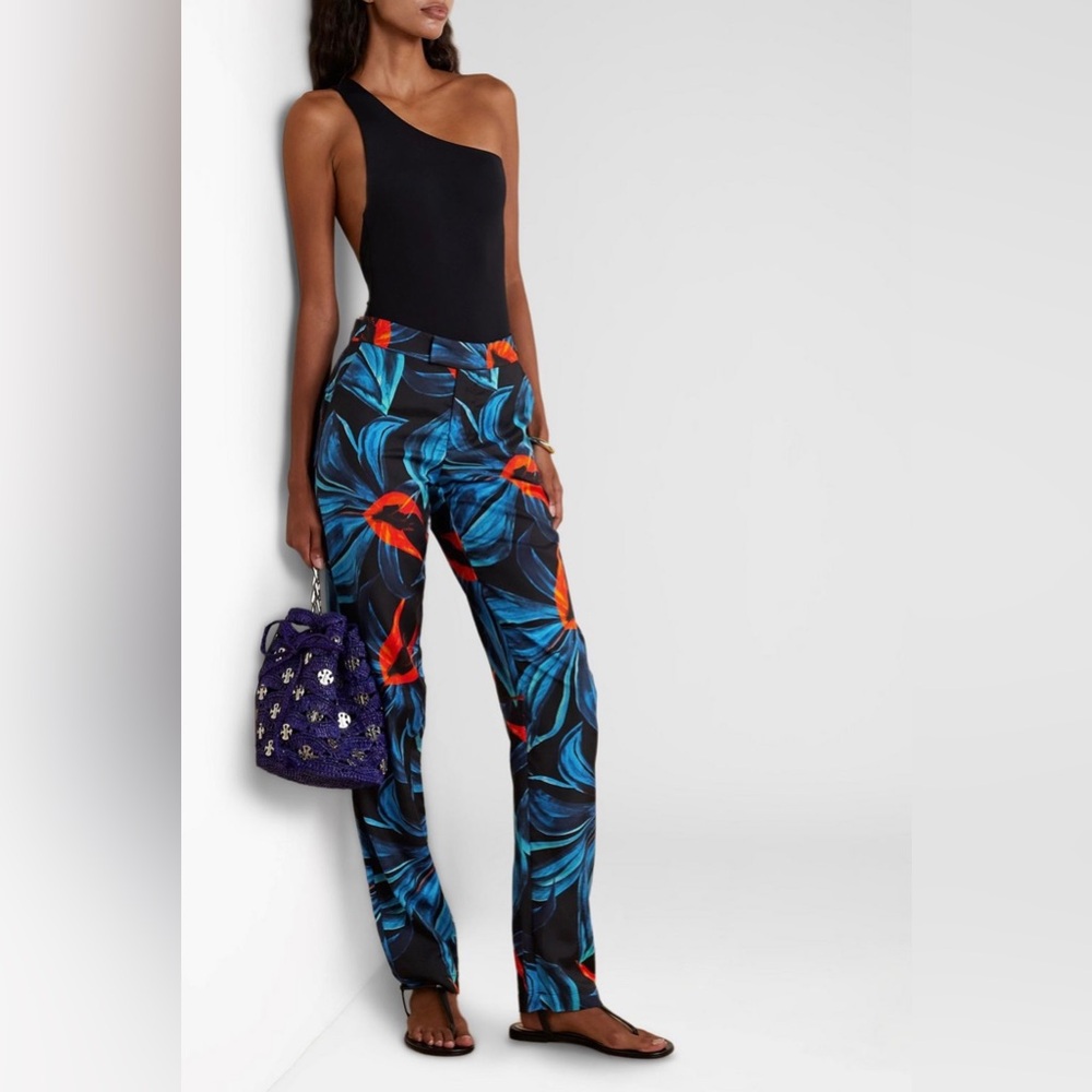 Louisa Ballou printed cotton and silk-blend twill straight-leg pants